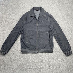 Anthropologie Denim Jacket Women Small Blue Chambray Made in Italy Cuffed Zip Up